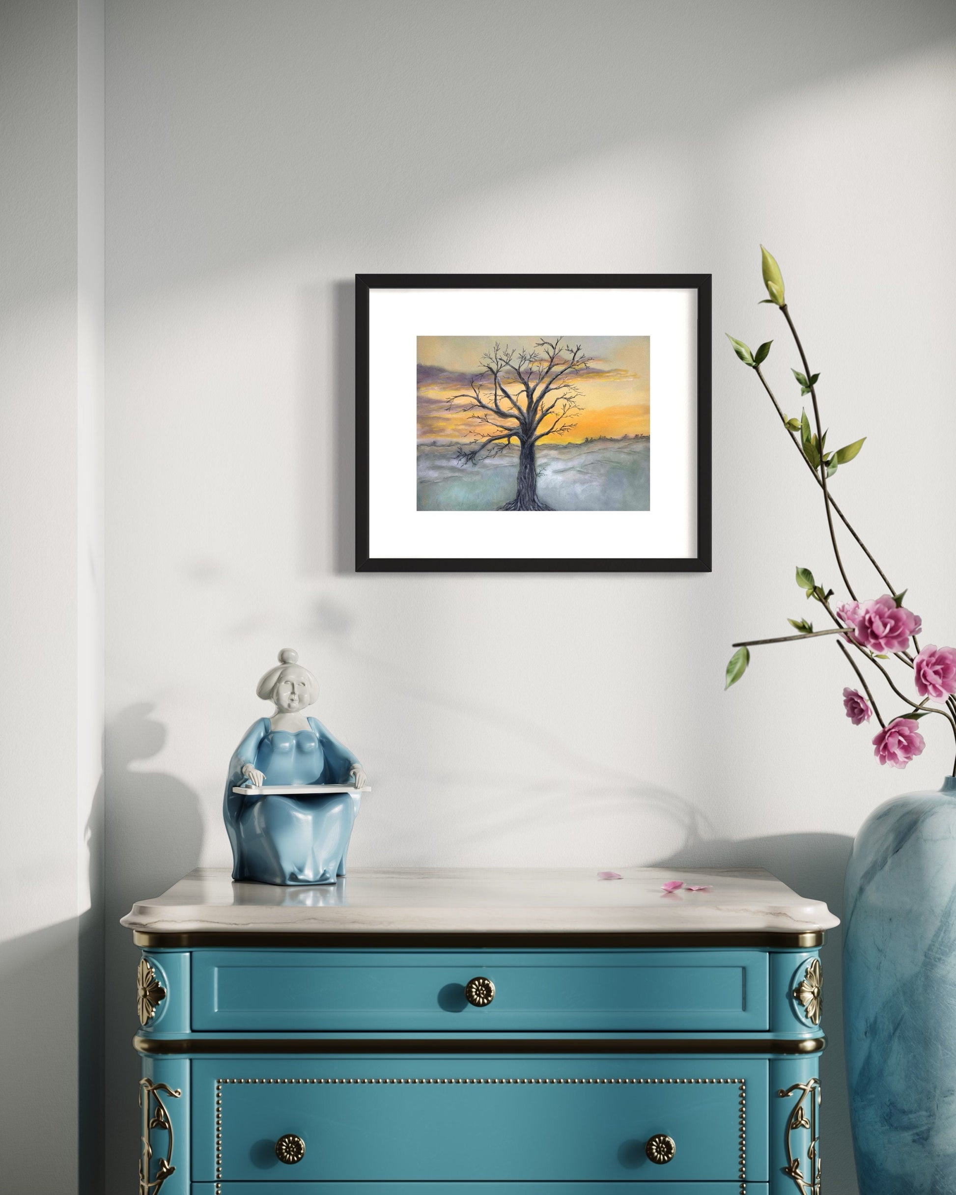 Original Pastel Art Print, The Lone Tree Wall Decor, Pretty picture, Landscape Scene, Giclee Museum Quality, Great Gift, New Home, Unframed