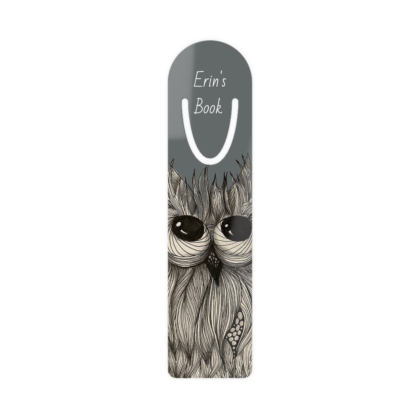 Original Owl Art Personalized Bookmark, Aluminum Gray Black Place Keeper, Book Lover Sturdy, Slotted Page Holder, Gift for Reader, Student